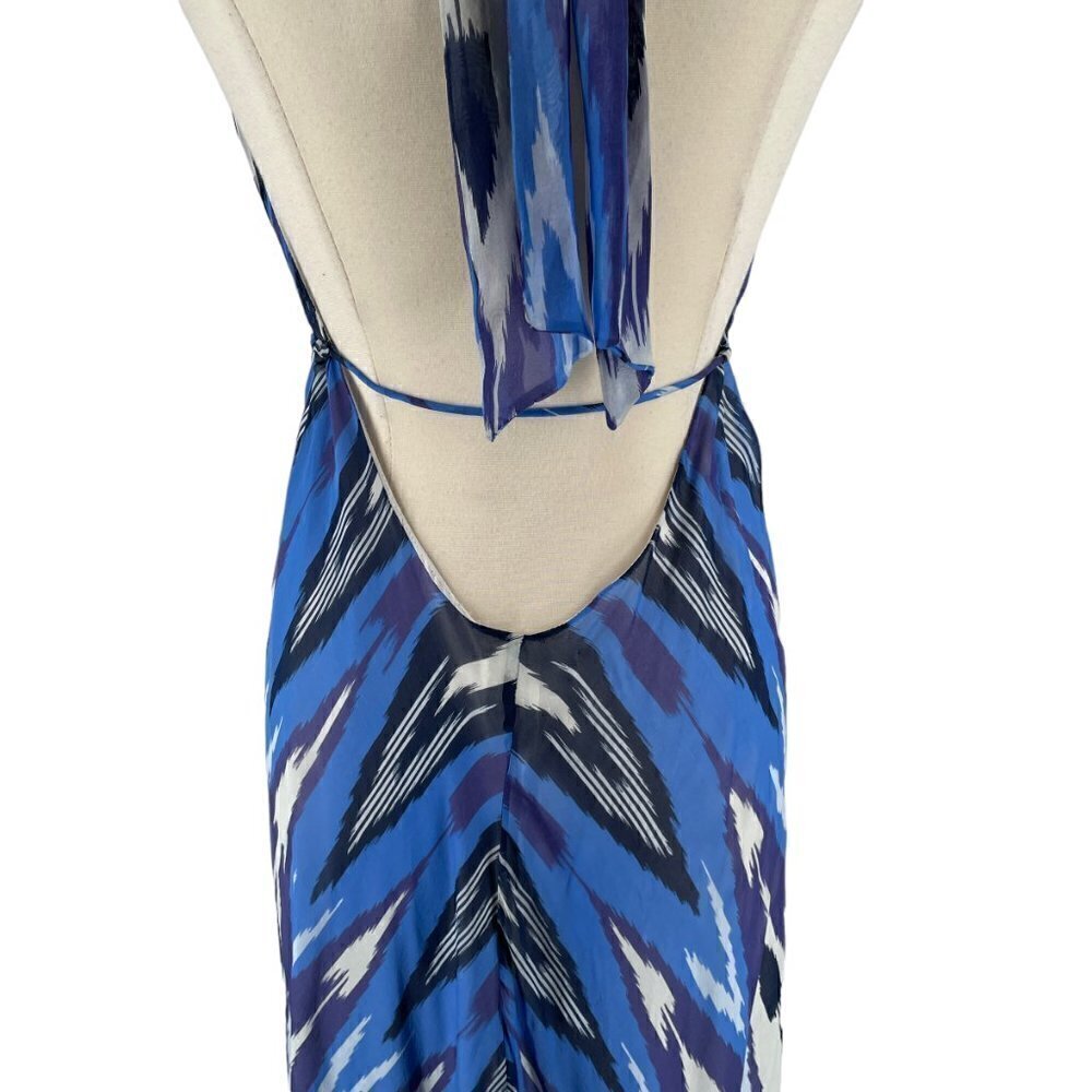 NWT Alexis Tula Yoda Silk Blue Abstract Print Halter Maxi Dress with Train Small - Picture 4 of 11